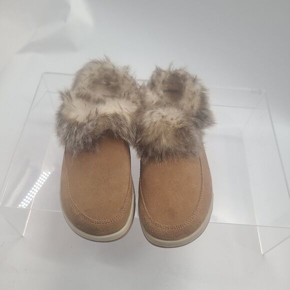 Faux Fur Trimmed Tan Suede Slip-On Leeza Water Repellent Cougar Clogs US Size 8 - Picture 1 of 9